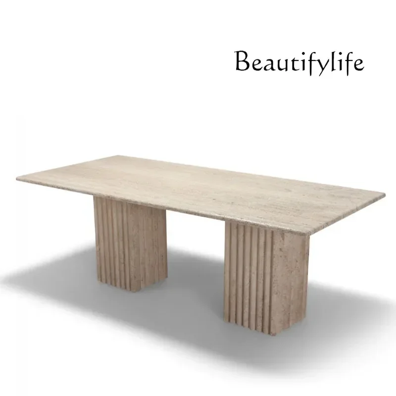 N40 Modern simple natural travertine coffee table limestone flower edge few villa long table retro table