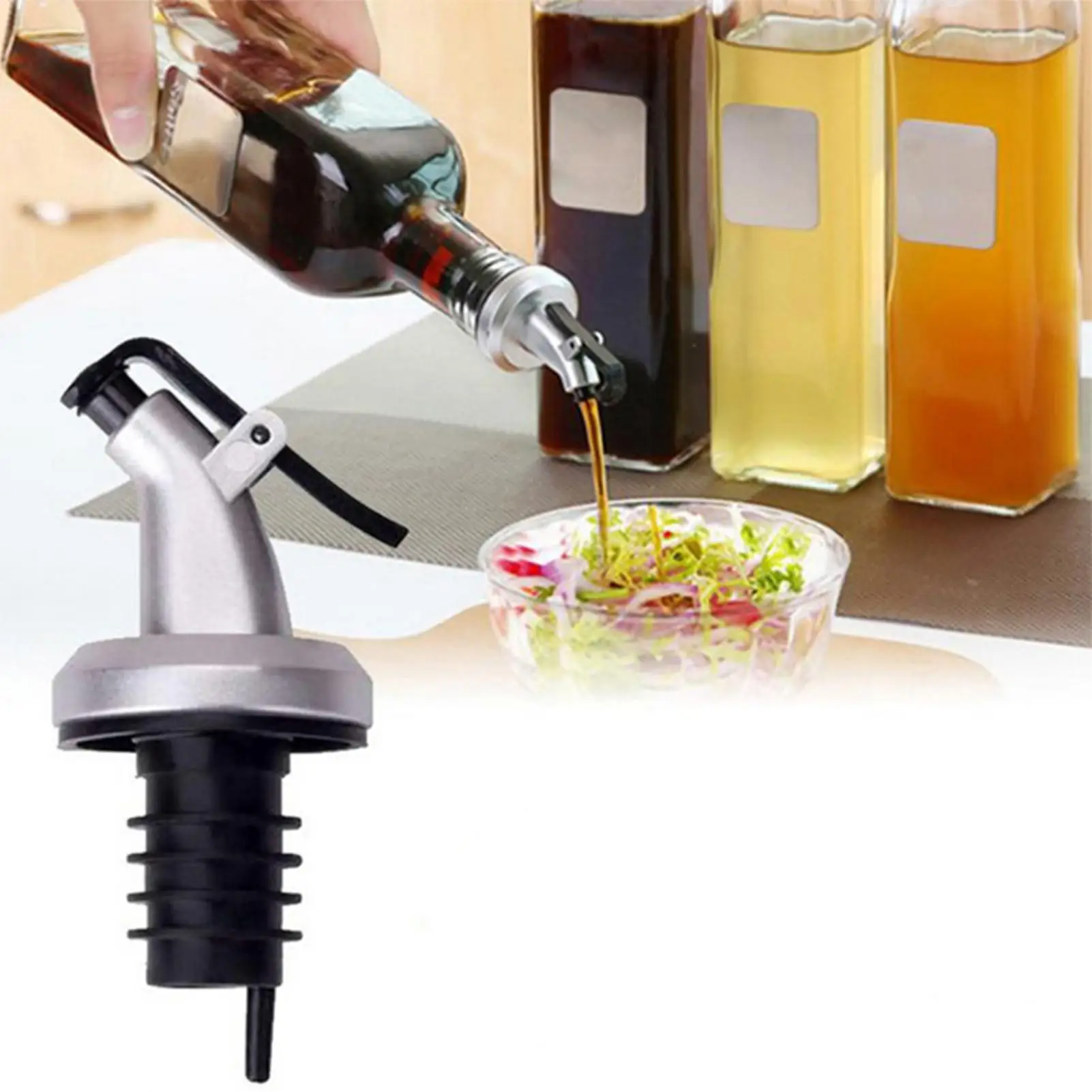 3PCS Silver Plastic Oil Bottle Plug Spray Paint Soy Sauce Vinegar Pour Nozzle for Kitchen And Home