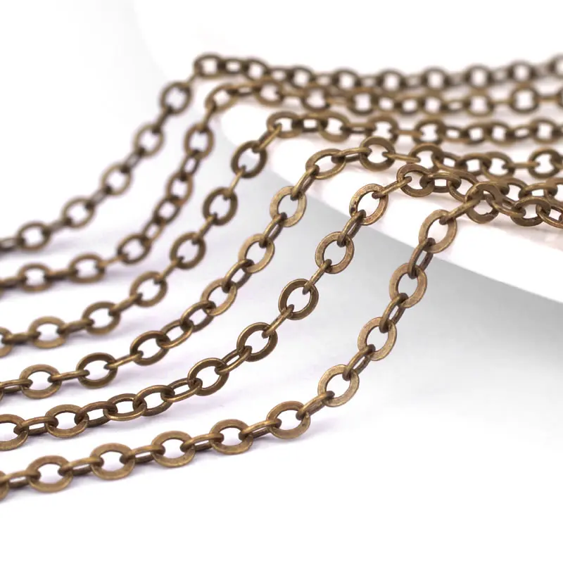 5 Meters 1MM 1.5M 2MM 2.8MM Antique Copper Color Copper Flat O Shape Chain Diy Jewelry Making Supplies Necklace Accessories