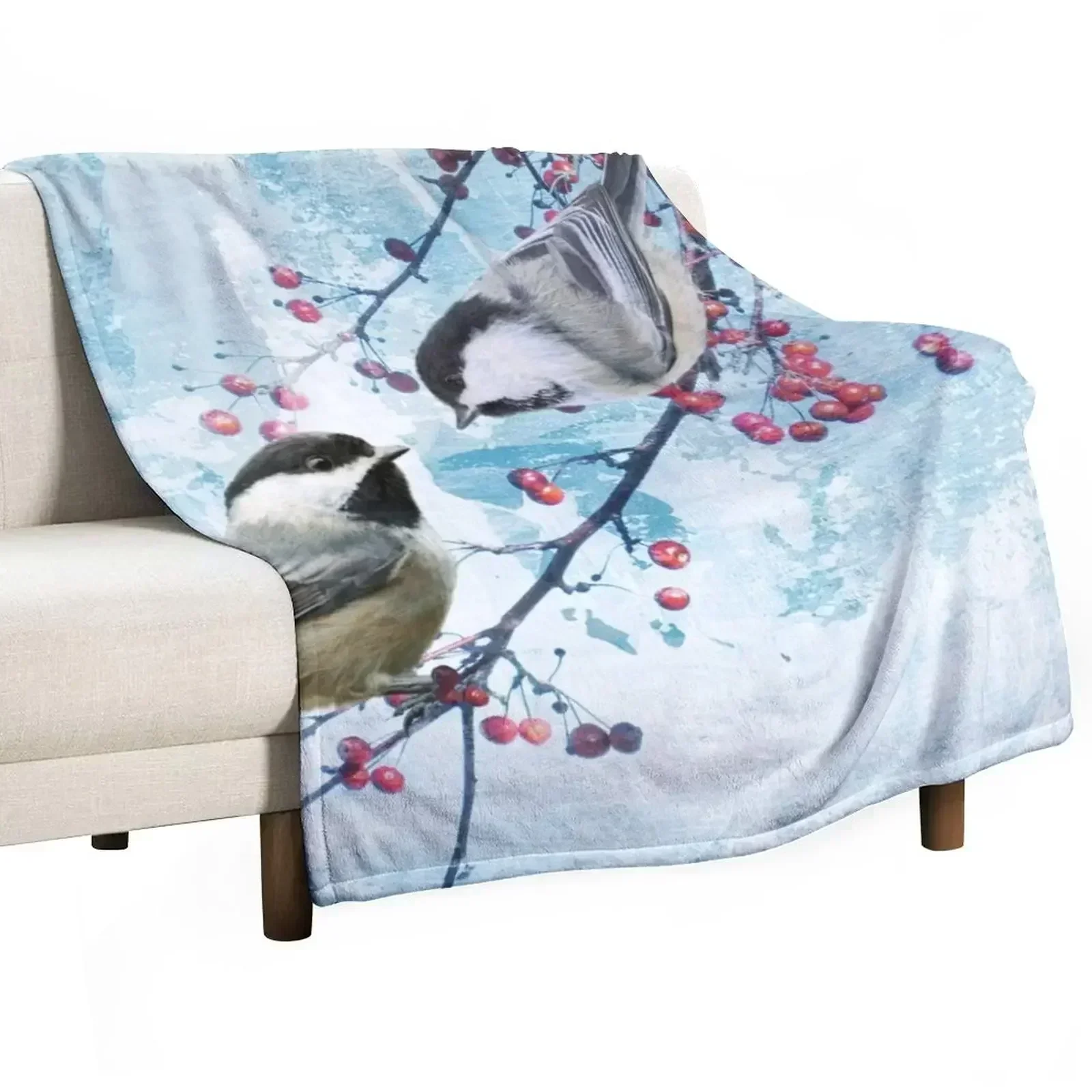 Chickadee Red Berry Modern Country Farmhouse Art A630 Throw Blanket Luxury St Camping Blankets