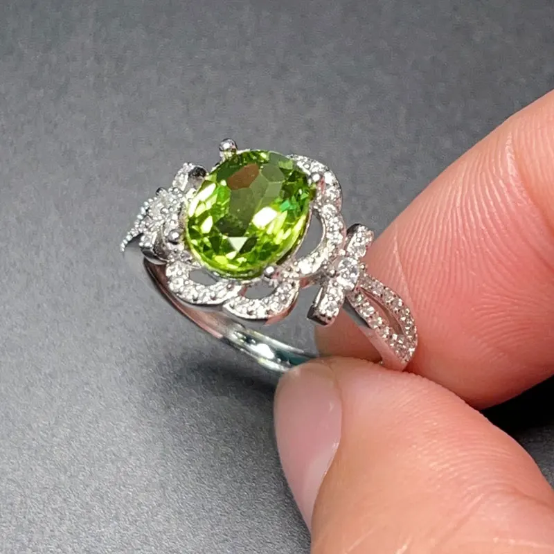 

Elegant 925 Silver Peridot Ring 7mm*9mm VVS Grade Natural Peridot Silver Ring Vintage 18K Gold Plating Gemstone Jewelry