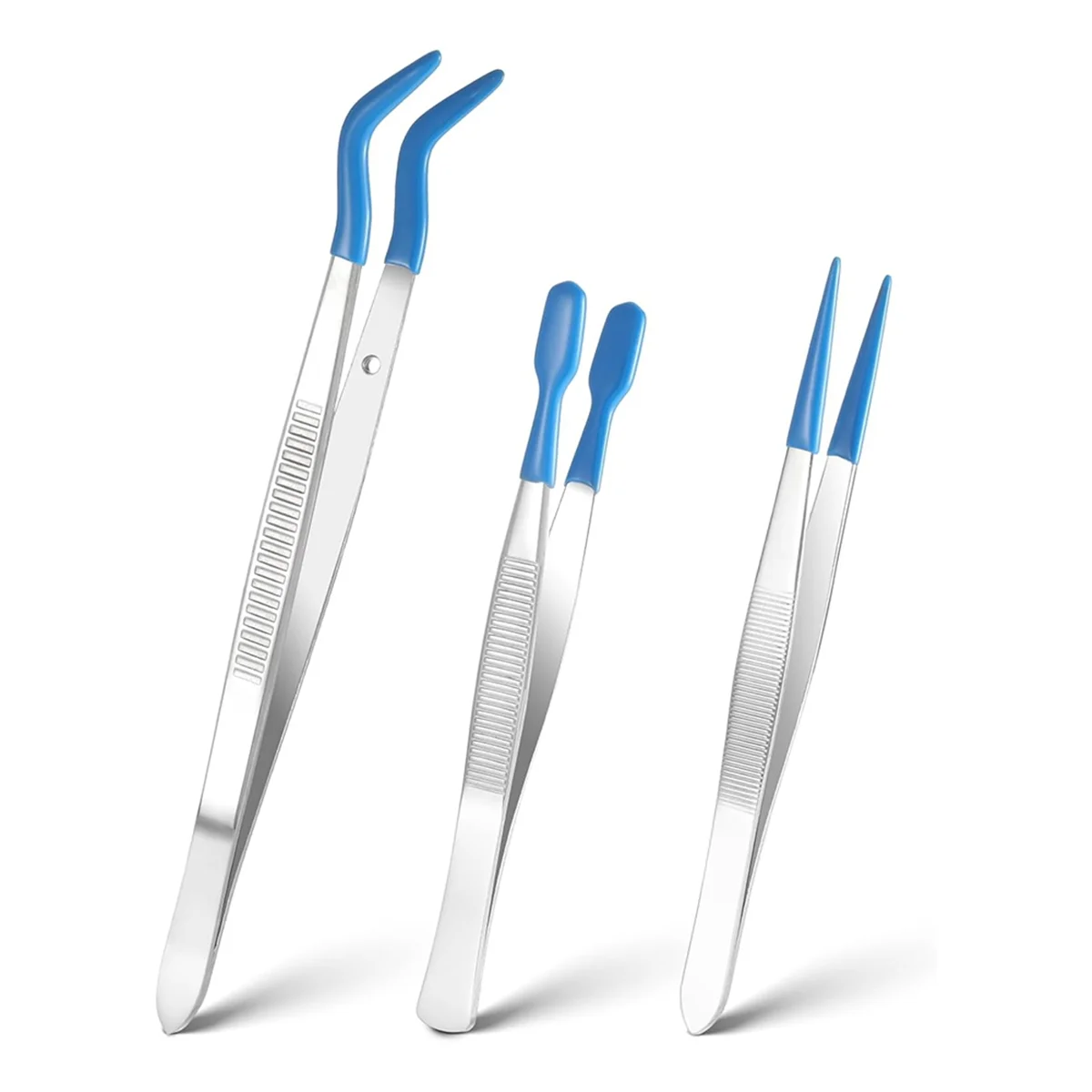 BAAQ 3-х шт. Пинцет с резиновыми наконечниками, длинный пинцет с резиновыми наконечниками Нескользящий пинцет с плоским изогнутым заостренным кончиком