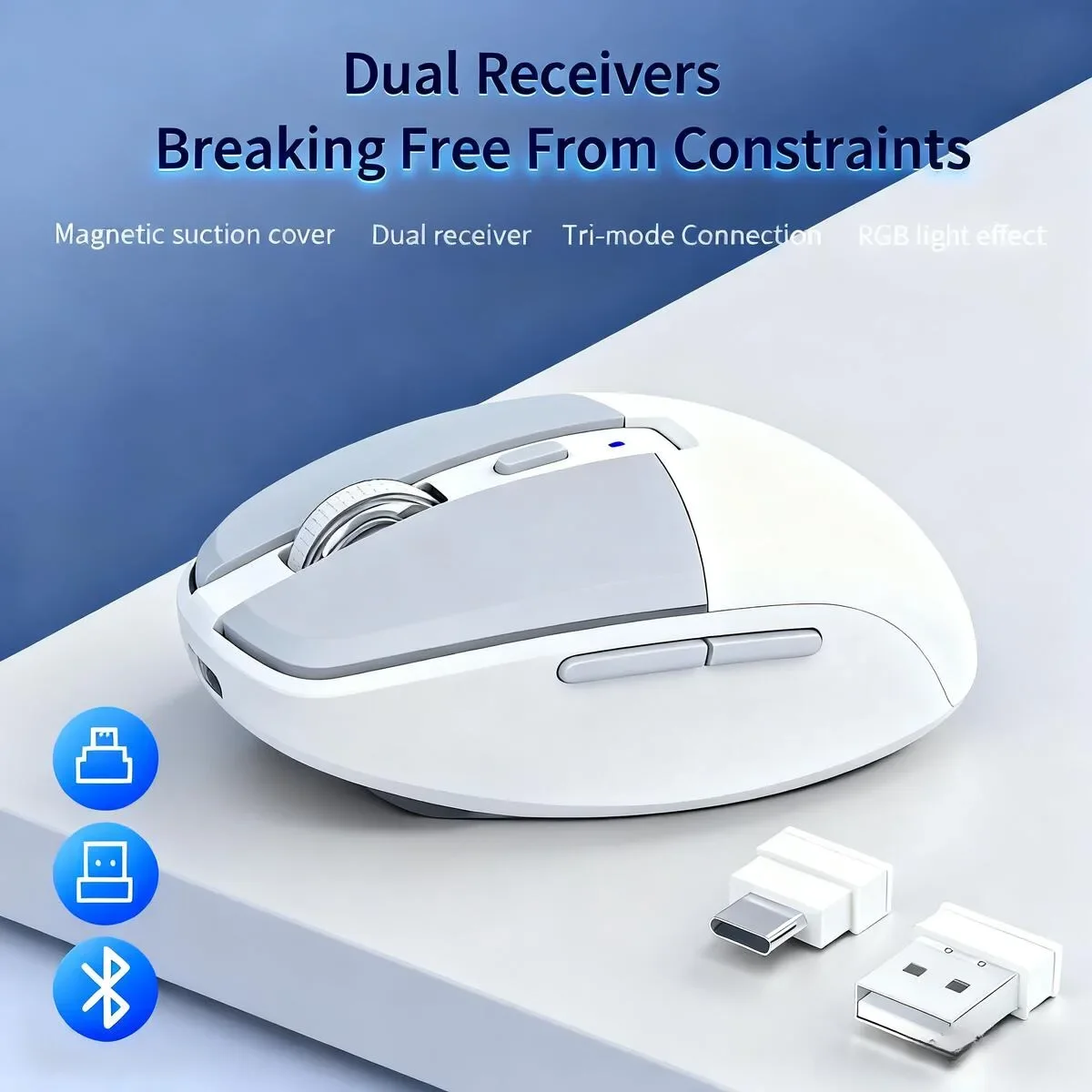USB Type-C Dual Receiver Bluetooth Wireless Dual-mode Mute Mouse Rechargeable Ergonomics Magnetic Top Cover Mice For PC Laptop