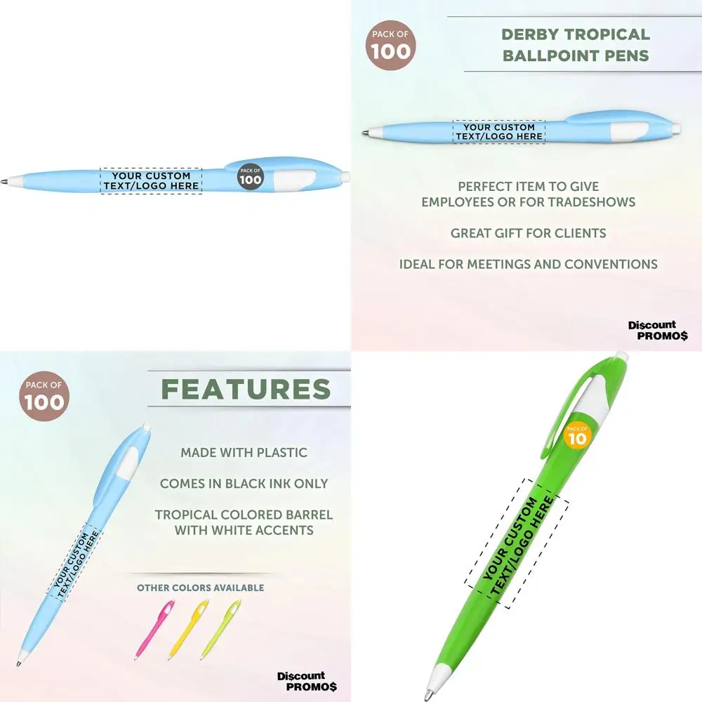 

Two-Tone Customizable Plastic Pens Set of 100 with Personalized Bulk Pack - Black Ink, Ideal for Offices, Schools, and Businesse