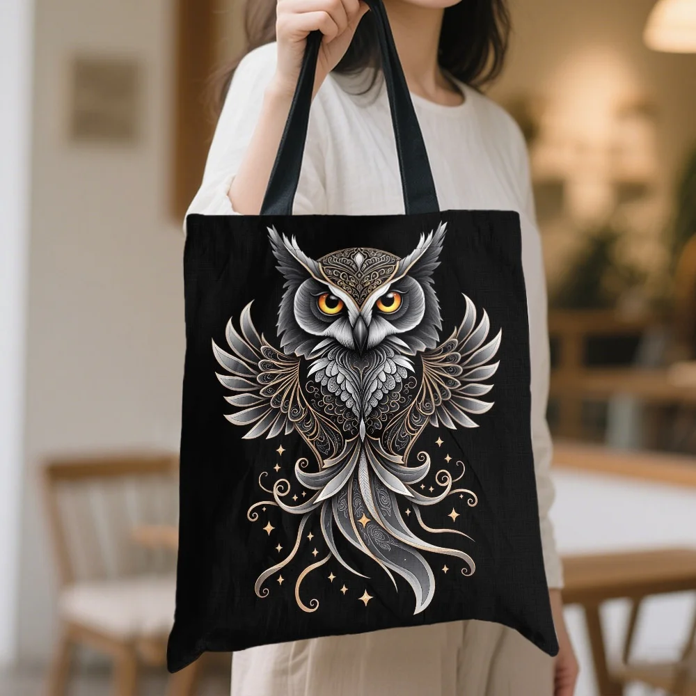 1pc Stylish And Practical Women's Tote Bag Printing With Intricate Owl Design For Daily Use Grocery Shopping Travel Handbag
