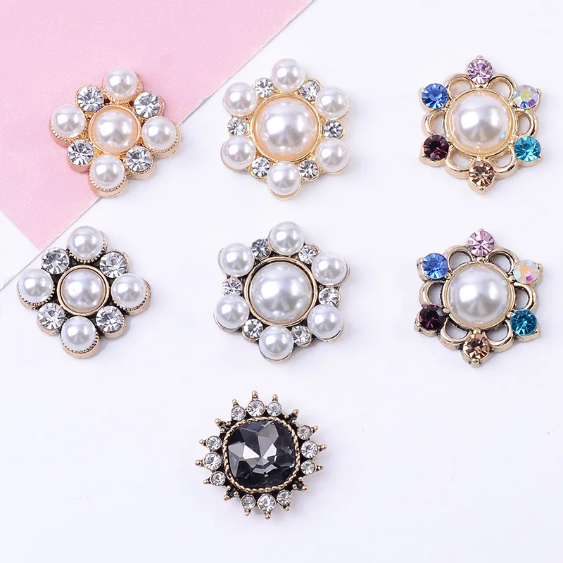 

100 piece set flower plate buckle DIY jewelry set with crystal pearl geometric flower plate DIY crystal buckle