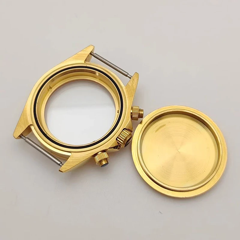 إكسسوارات علبة الساعة المخصصة حافظة 39 ملم مع إطار سيراميك ذهبي أرضي متوافق مع حركة كوارتز ثلاثية العيون VK63