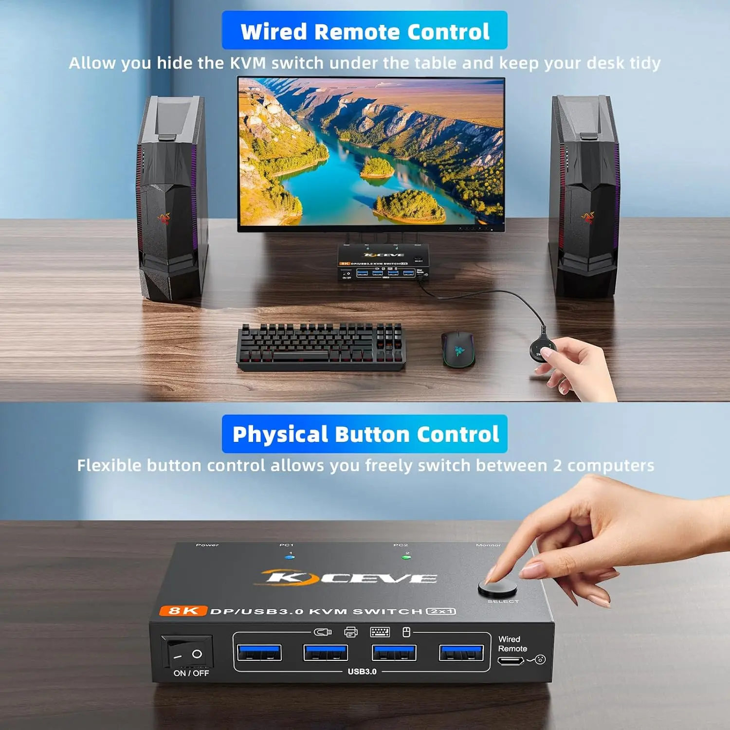 8K @ 60 هرتز KVM Switch 2 Computer 1 Monitor Displayport، USB3.0 KVM Switch DP2.1 لـ 2 PC Share 4 أجهزة USB3.0 وإمدادات الطاقة #4
