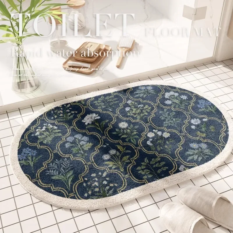 Fresh American floral absorbent floor mat, bathroom door, bathroom mat, non-slip mat, bathroom door floor mat