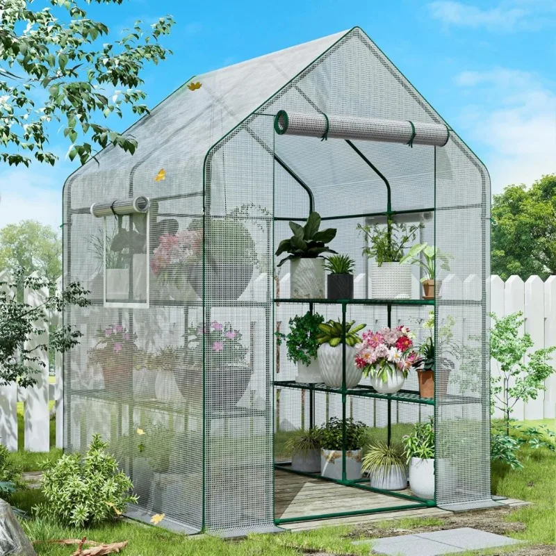 

US Shipping Walk-in Greenhouse 56x56x78 Inches Heavy Duty Small Plant House with Thicken PE Cover Steel Frame for Garden