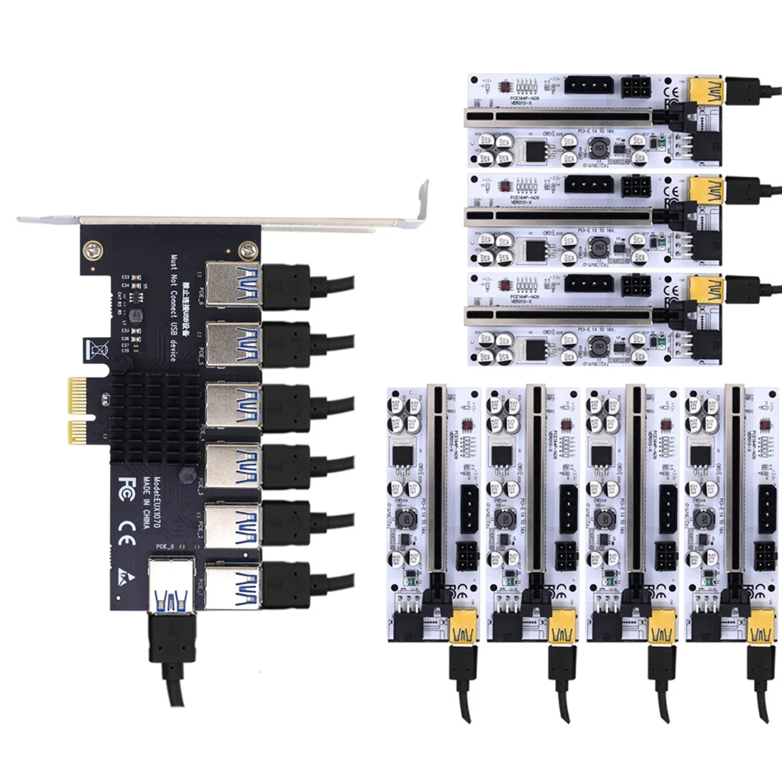 Pci Express Multiplier Pcie 1 to 7 Port USB3.0 Expansion Card PCI Express 1X 16X Riser 009S 010 for Bitcoin