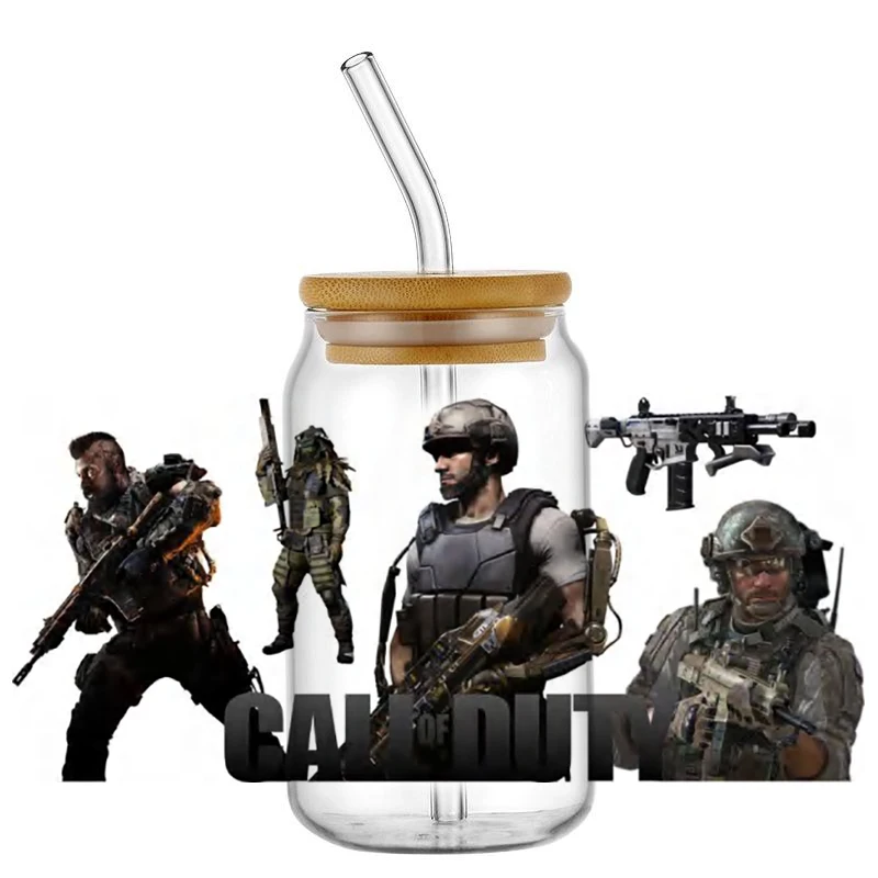 Shooting game design 16oz UV DTF Wraps Transfer Sticker DIY For Libbey Glass Cup Waterproof Wrap Transfers Decals Home decor