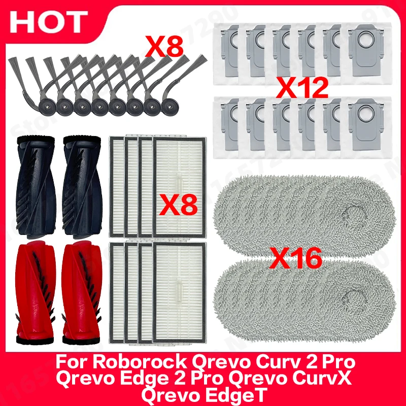 

For Roborock Qrevo Curv 2 Pro Qrevo Edge 2 Pro Qrevo CurvX Qrevo EdgeT Main Side Brush Mop Cloth Dust Bag Filter Accessories