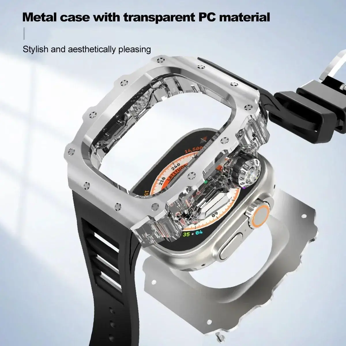 Luxury Modification Kit for Apple Watch Ultra 3/2 49mm 46mm 45 44mm Silicone Band Steel Case for IWatch Series11 10 9 8 7 65 Mod