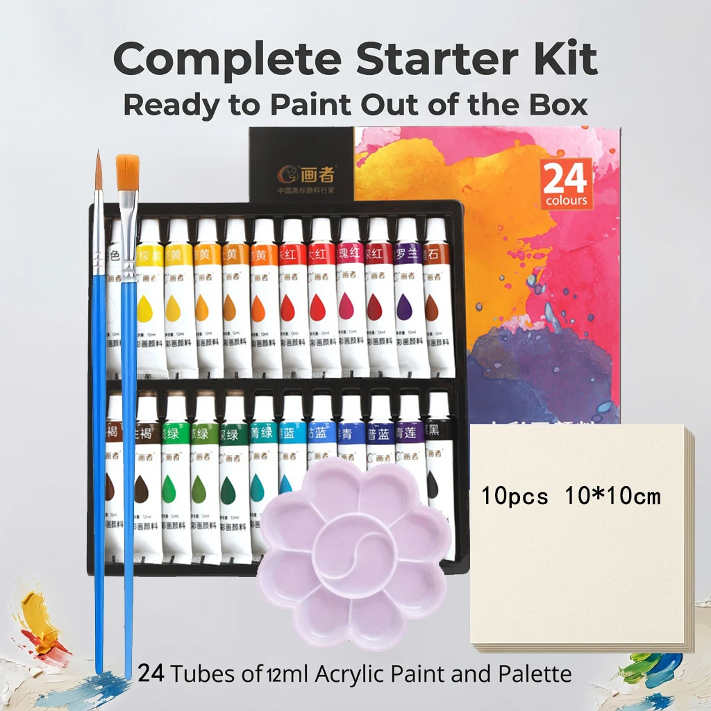 Watercolor Paint Set 12/18/36 Colors 12ml Each with Palette 10 Sheets 10x10cm Watercolor Paper 2 Sets Oil Brushes for Artists An