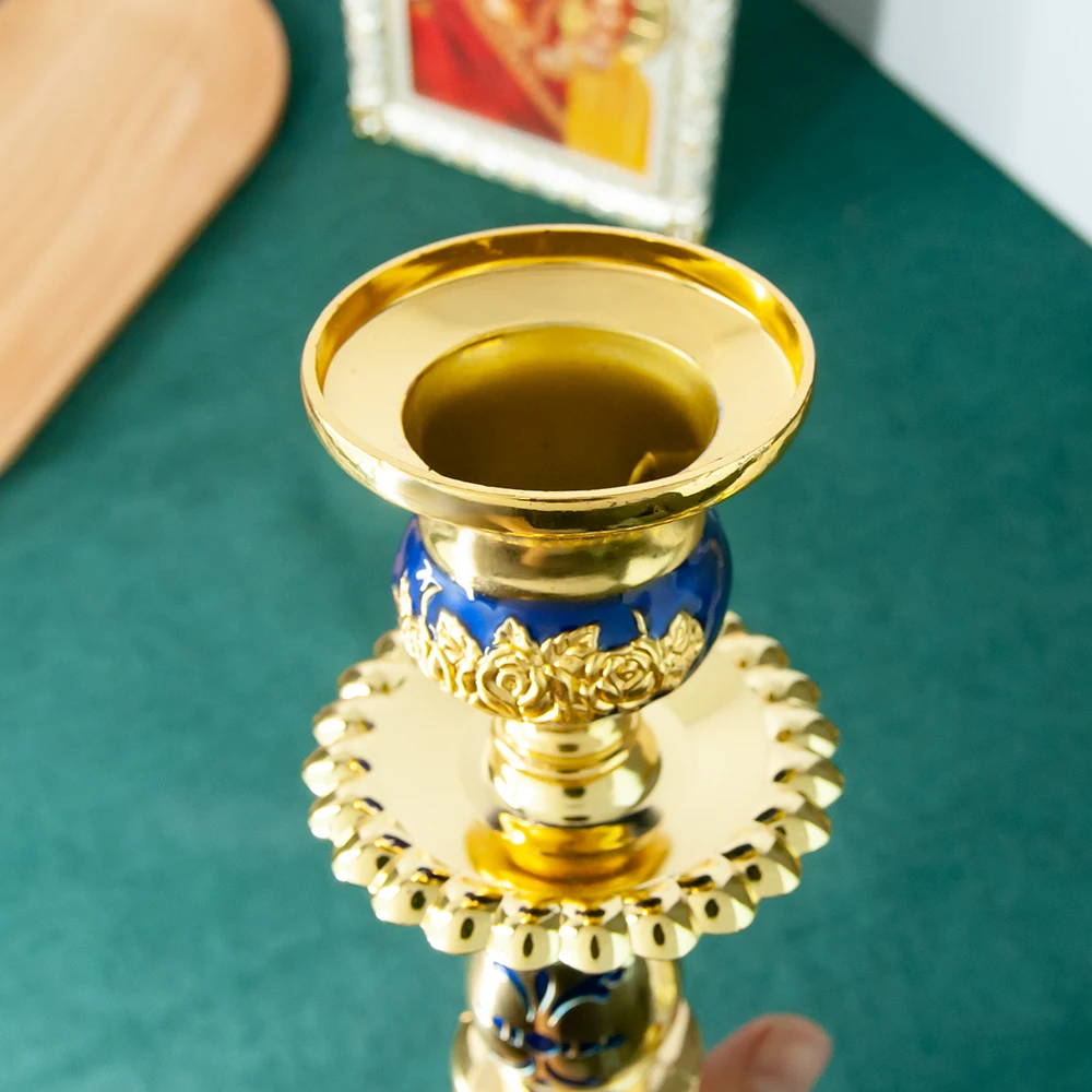 HTISOK Orthodoxer Handkerzenhalter, vergoldet, byzantinischer Stil, christlicher religiöser Ritual-Kerzenhalter für die Kirchenandacht – Detail 5