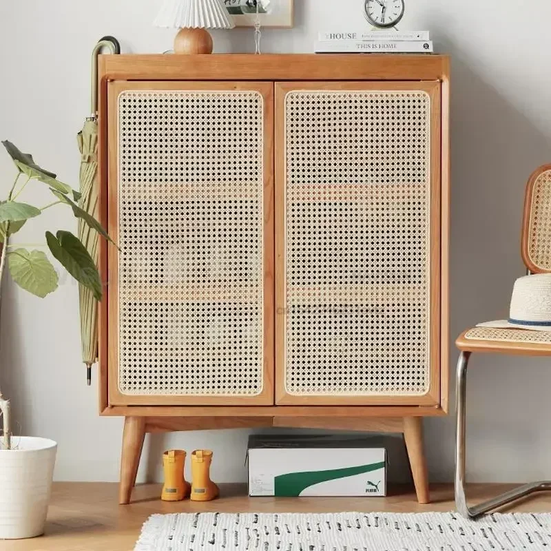 

Cost-effective Shoe Cabinet Porch Home Entrance Large Capacity Storage Rattan Woven Breathable Living Room White Oak Nordic