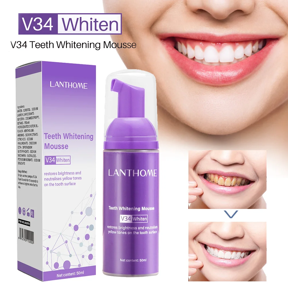 50ml V34 Mousse Toothpaste Teeth Cleaning Corrector Teeth Teeth Whitening Brightening Reduce Yellowing Cleaning Tooth Care