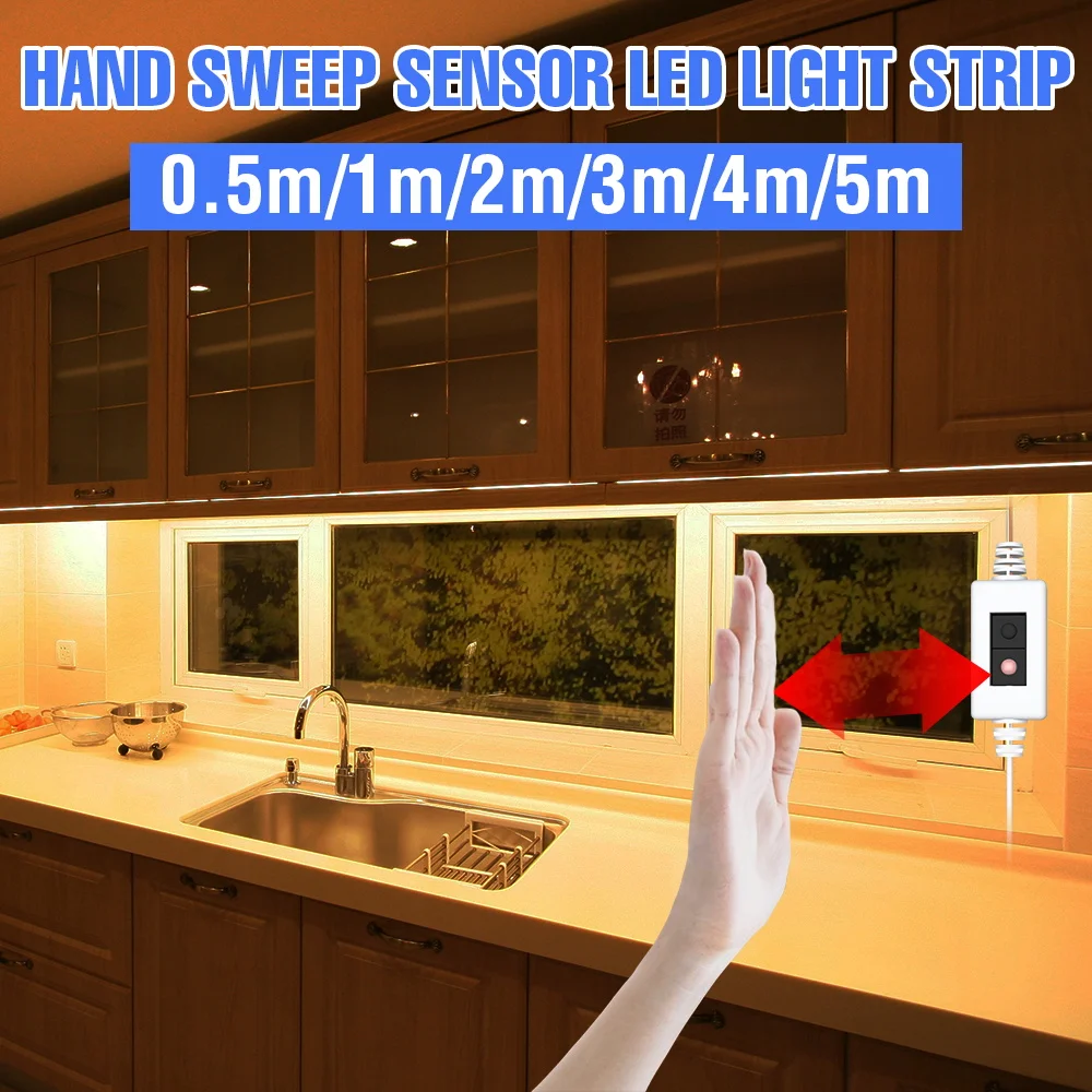 

5V LED Under Cabinet Light Hand Sweep Flexible Tape PIR Motion Sensor 0.5 1 2 3 4 5m LED Night Lamp For Kitchen Bedroom Closet