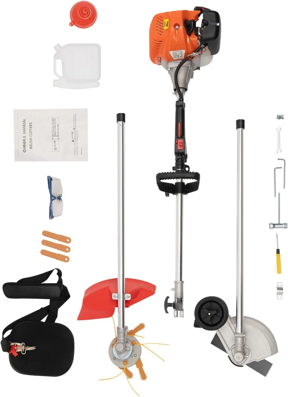 

Gas Powered, 2-Cycle 5.74FT String Trimmer/Edger with Two Blade Heads, Lawn Mower Hedge Trimmer with Rubber Handle
