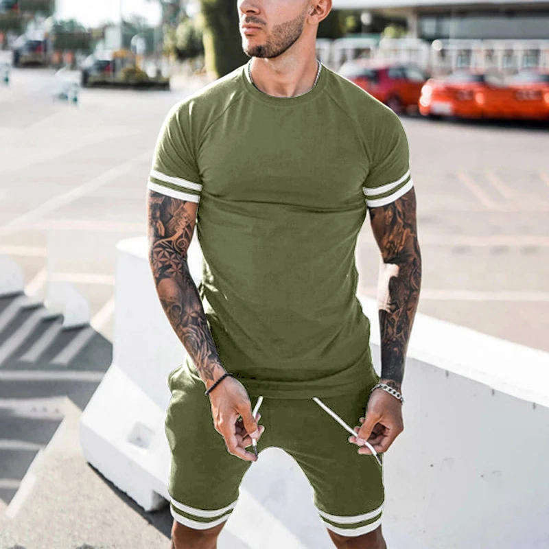 2022 men\'s short sleeved sports casual cotton youth fashion suit sweatpants  shirts  tracksuit