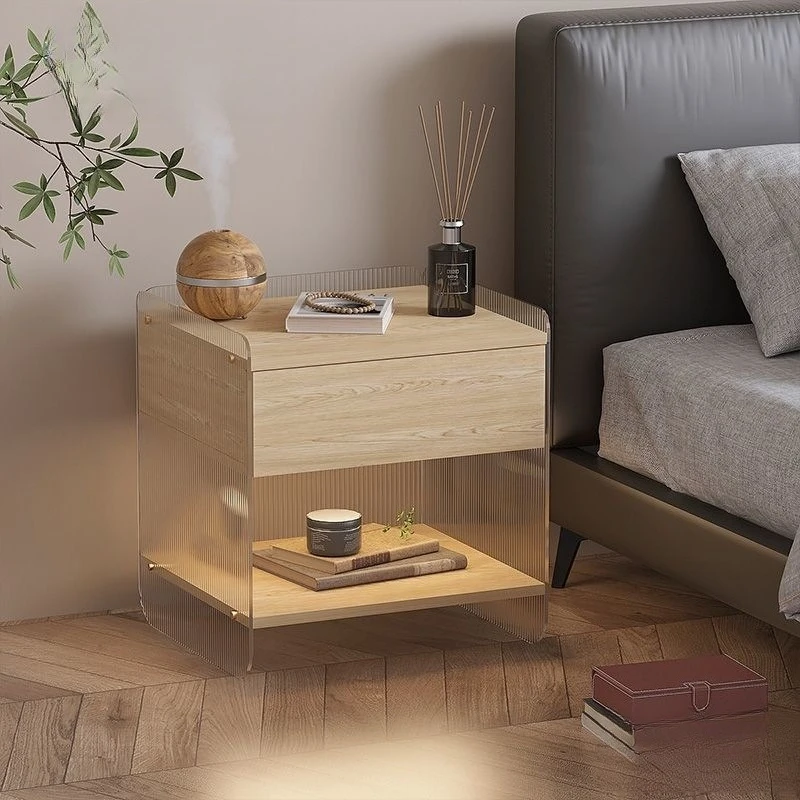 Meja samping tempat tidur penyimpanan, meja samping tempat tidur kecil modern dan sederhana dengan loker penyimpanan, tipe laci rumah tangga