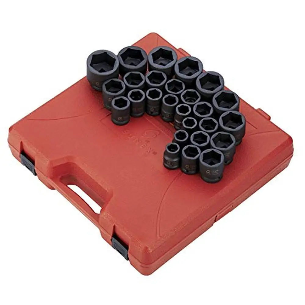 26-Piece Metric Impact Socket Set Heavy Duty Applications High Quality CR-MO Alloy Steel ANSI Specifications Radius Corners