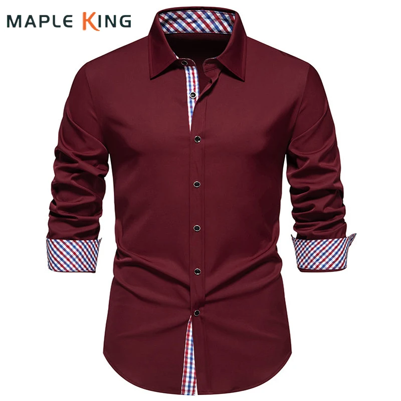 

Men Shirts 2024 Blusas Tops Fashion Business Social Long Sleeve Plaid Patchwork Color Designer Clothes Men Button Up Shirts