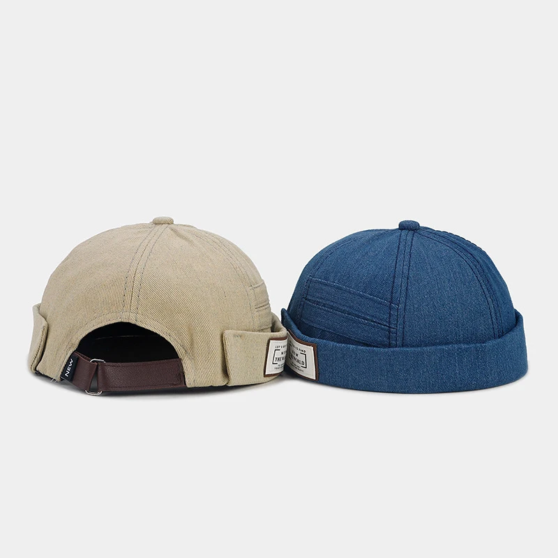 British Retro Denim Label Letter Landlord Hat Women Fashion Trendy Yuppie Skull Cap Men Artistic Sailor Hat