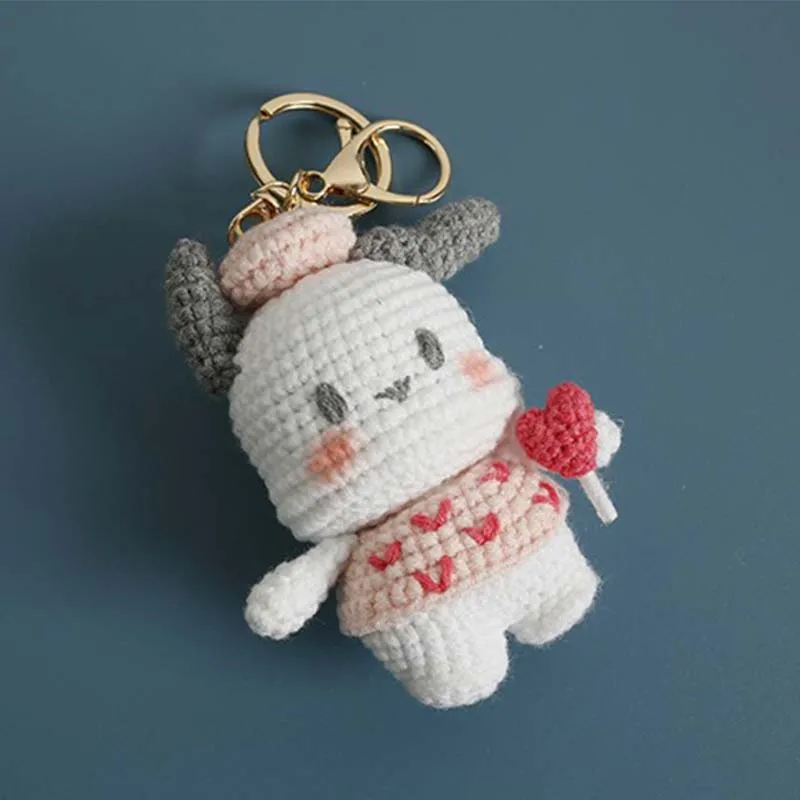 수제 매력적인 캐릭터 캔디 화이트 강아지 인형 키체인, 귀여운 캐릭터 인형 자동차 및 가방용