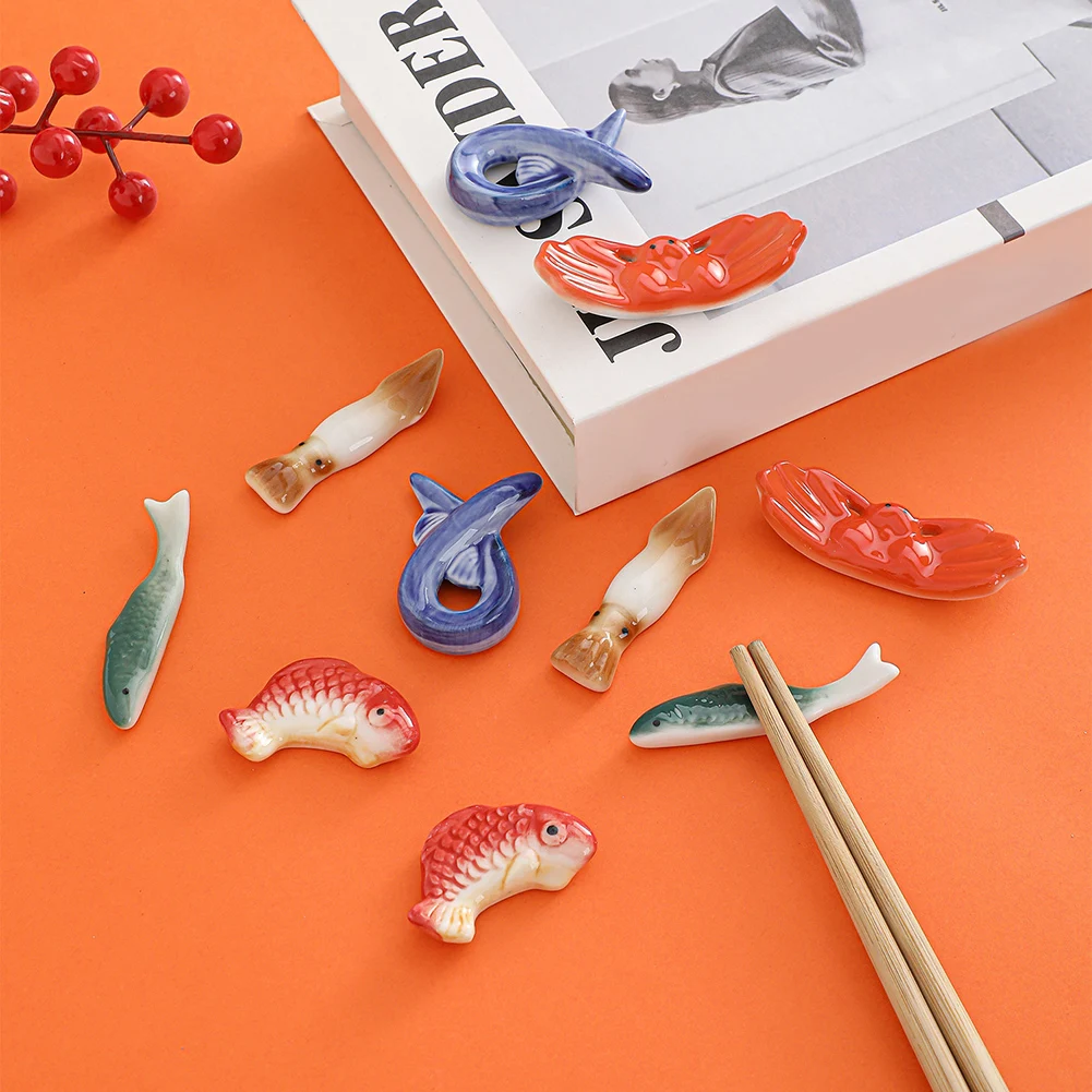 Cute Fish Shape Ceramic Chopstick Holders Cutlery Store Rest Stand Chopsticks Shelf Fork Spatula Holder Spoon Rest Pillow