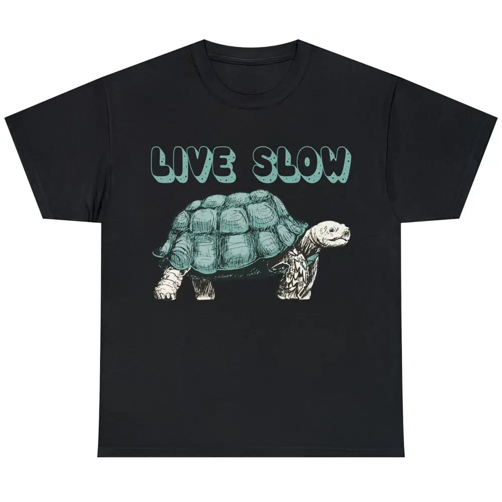 Live Slow With Turtle T-Shirt for Men Women Funny Animal Humor Tee Shirt Cotton Luxury brand vintage oversized