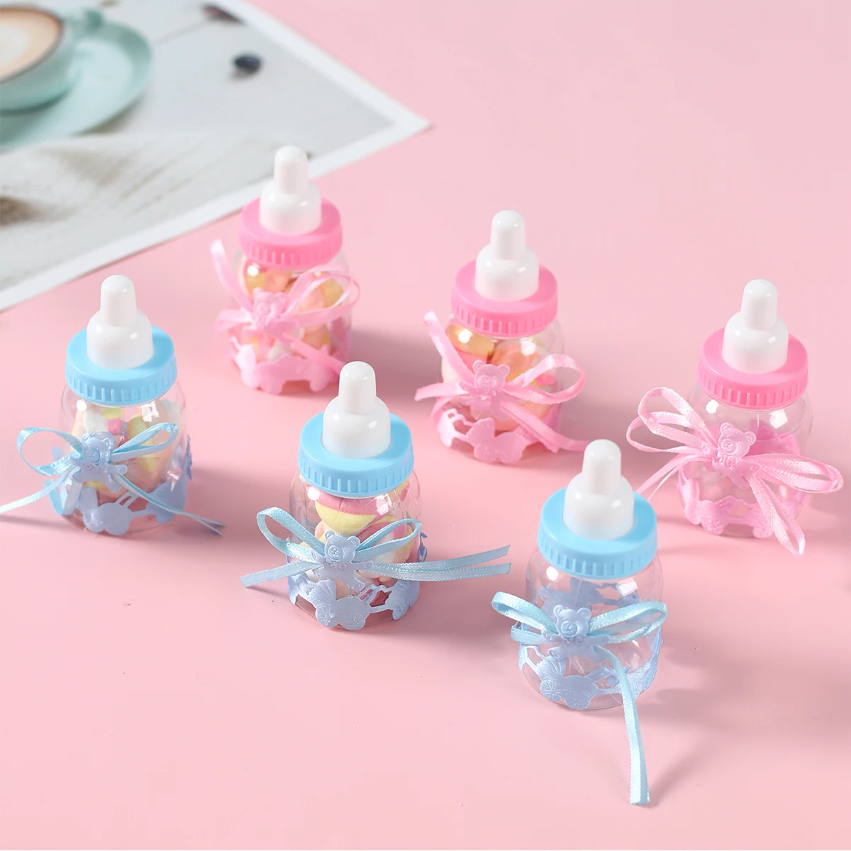 12PCS Feeder Style Candy Bottle Gifts Box Birthday Party Decor Kids Baby Shower Favor Boy Girl Newborn Infant Baptism Candy Bag