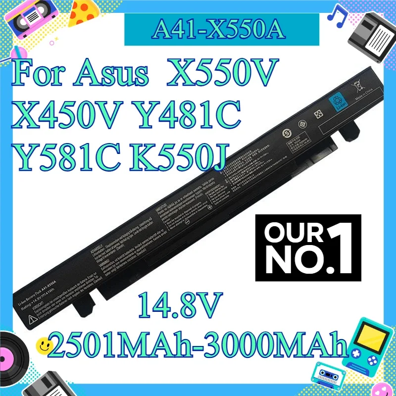 [NEW] 14.8V 2501MAh-3000MAh Laptop Battery For Asus A41‑X550A, Fits X550V X450V Y481C Y581C K550J