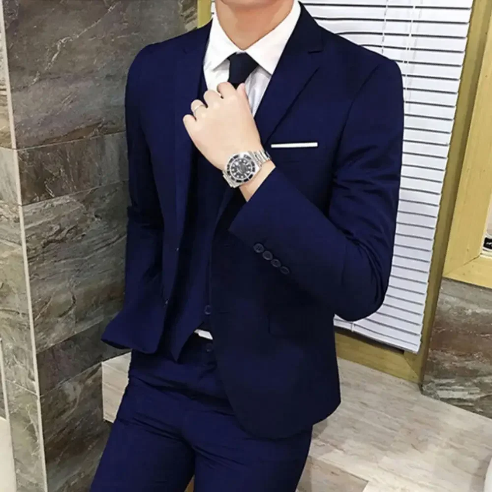 2022 Men Suit 3 Piece Men Wedding Suit Slim Solid Color Business Office Formal Suit Vest Blazer Pants Set costume homme mariage