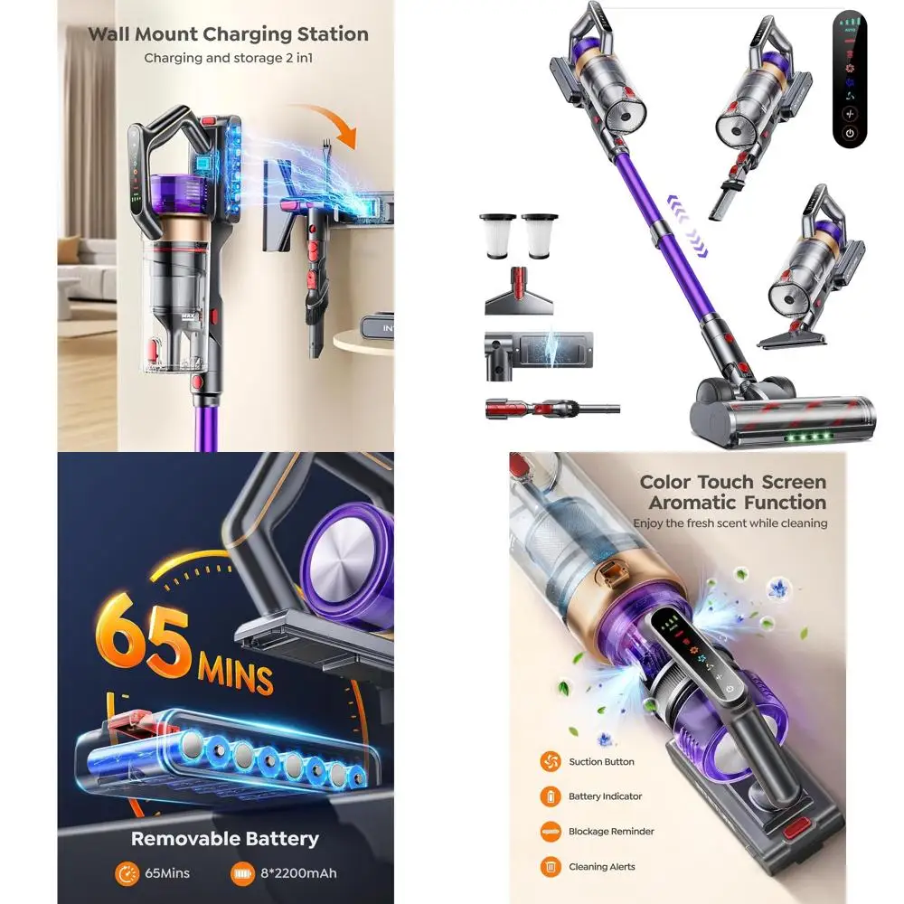 

Мощный беспроводной пылесос мощностью 600 Вт, 50 кПа для дома, время работы 65 минут, идеально подходит для шерсти домашних животных, ковров и паркетных полов со стеной