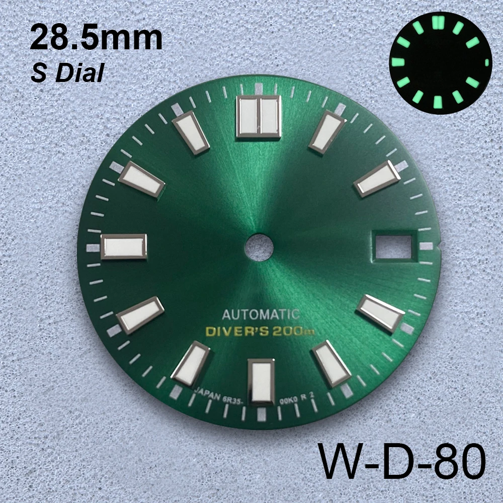 28.5mm S Logo Dial Fit NH35/NH36/4R Japanese Movement Green Luminous Sunburst Diving High-Quality Watch Modified Accessories