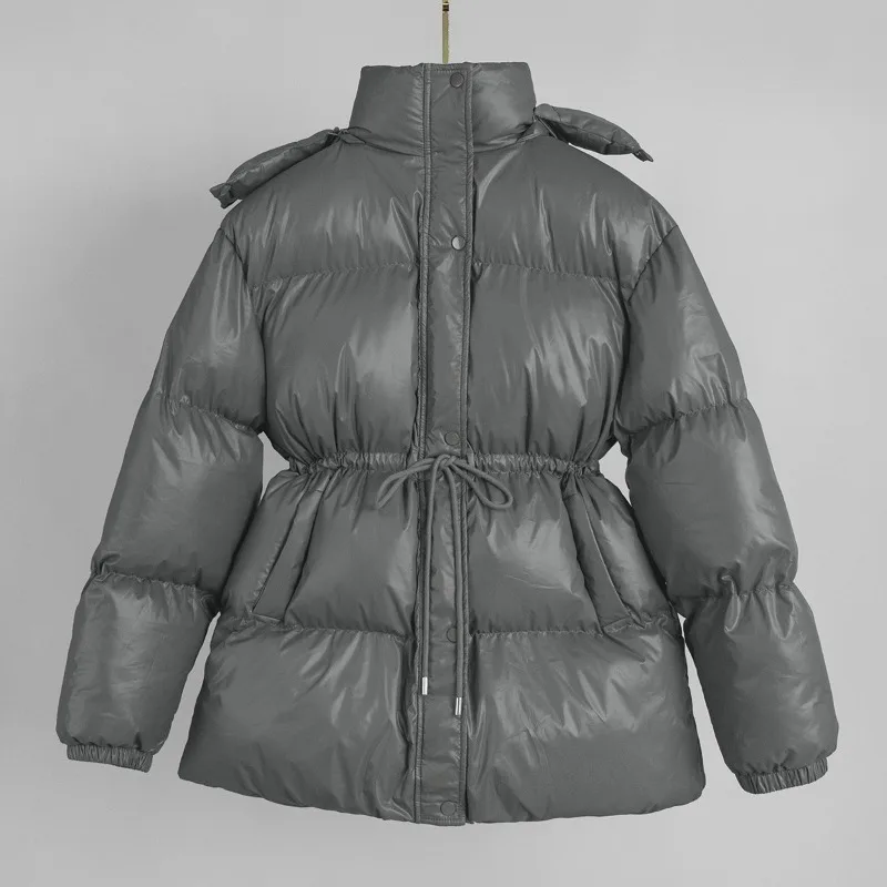 New Women's Clothing Drawstring Cotton Clothes Winter Warm Down Cotton Jacket Casual Female Hooded Parker Padded Jacket Zipper