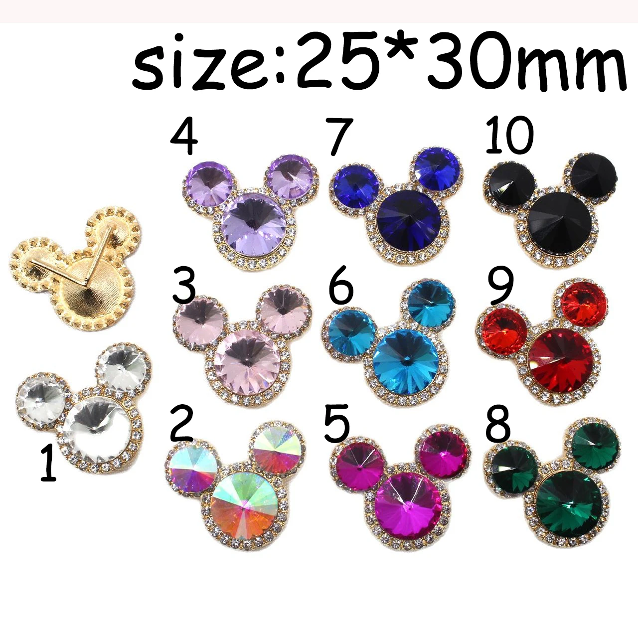 NEW 2Pcs 25*30mm Rhinestone Rabbit Ear Diy Buttons Bowknot Flower Embellishment Accessories Craft Supplies Decorative Button