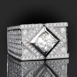 Luxury Male Lab Moissanite Diamond Ring 925 Sterling Silver Jewelry Engagement Wedding Band Rings for Men Anniversary Gift