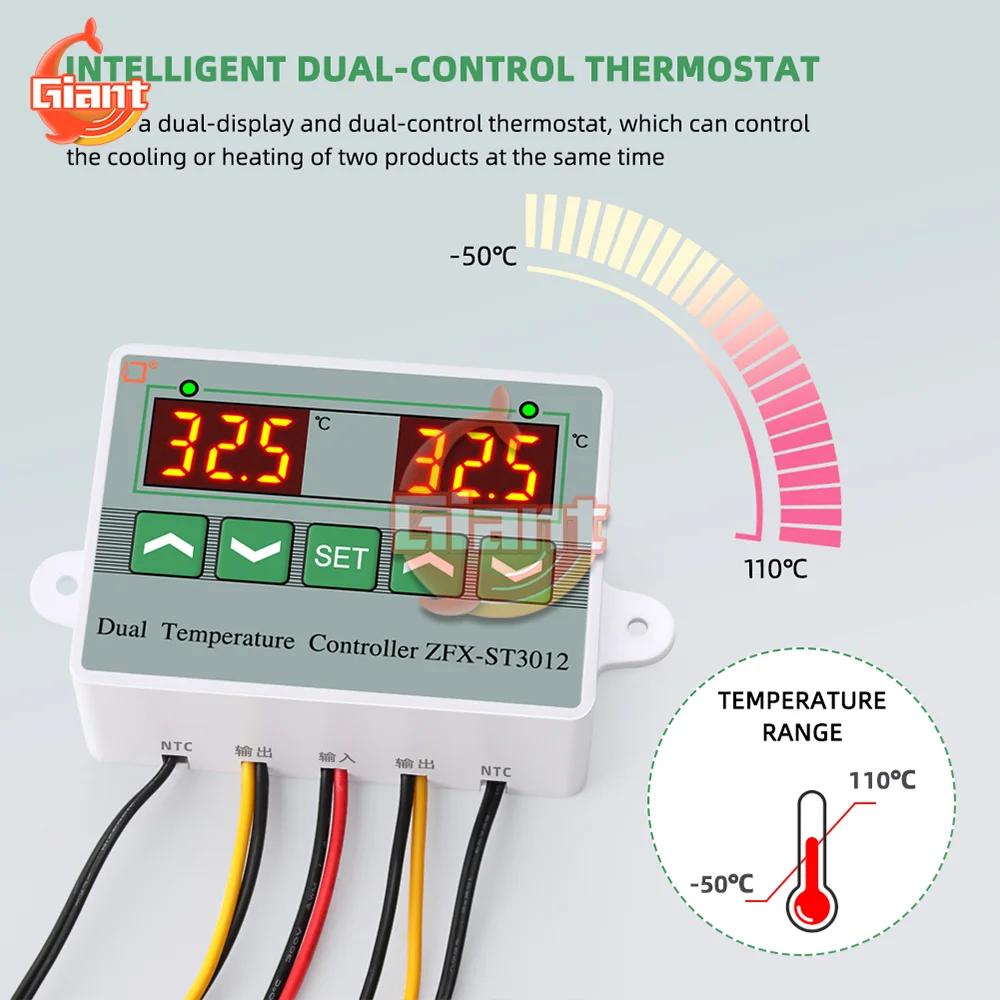 Intelligent Temperature Controller Dual LED Digital Temperature Sensor Meter Electric Heating Cooling Thermoregulator Thermostat