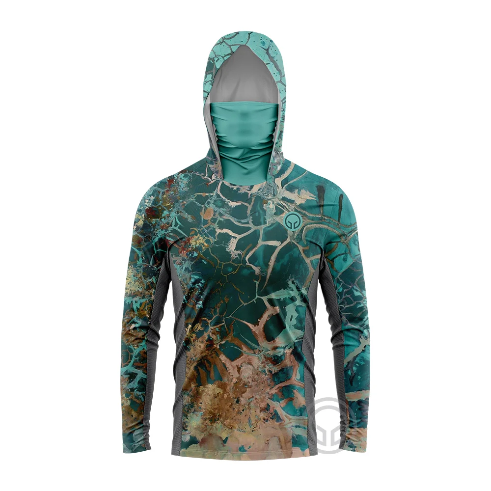 Sudadera con Capucha para Pesca UPF50+ con Protección Solar para Hombre, Diseño Colorido con Estampado de Camuflaje de la Selva, Protección Facial, Secado Rápido, Ligera