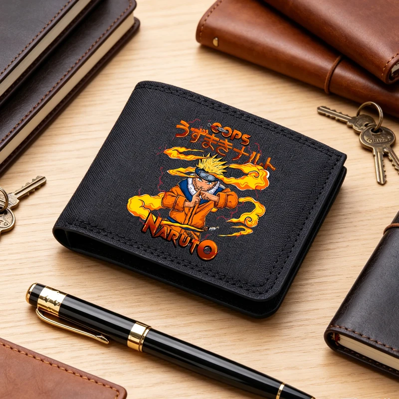 NARUTO Hip Hop Wallet for Men Anime Cartoon Printed Black Credit Card Holder Male Ultra-thin Money Bags Fashion Short Purse Gift
