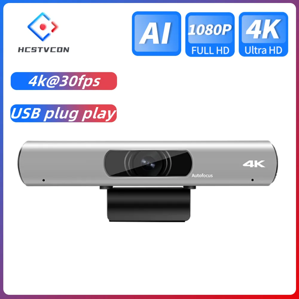 4K Webcam AI tracking Video Conference Camera Omnidirectional with Mic All-in-1 USB HDMI Facial ID for Church Live Remote Teach