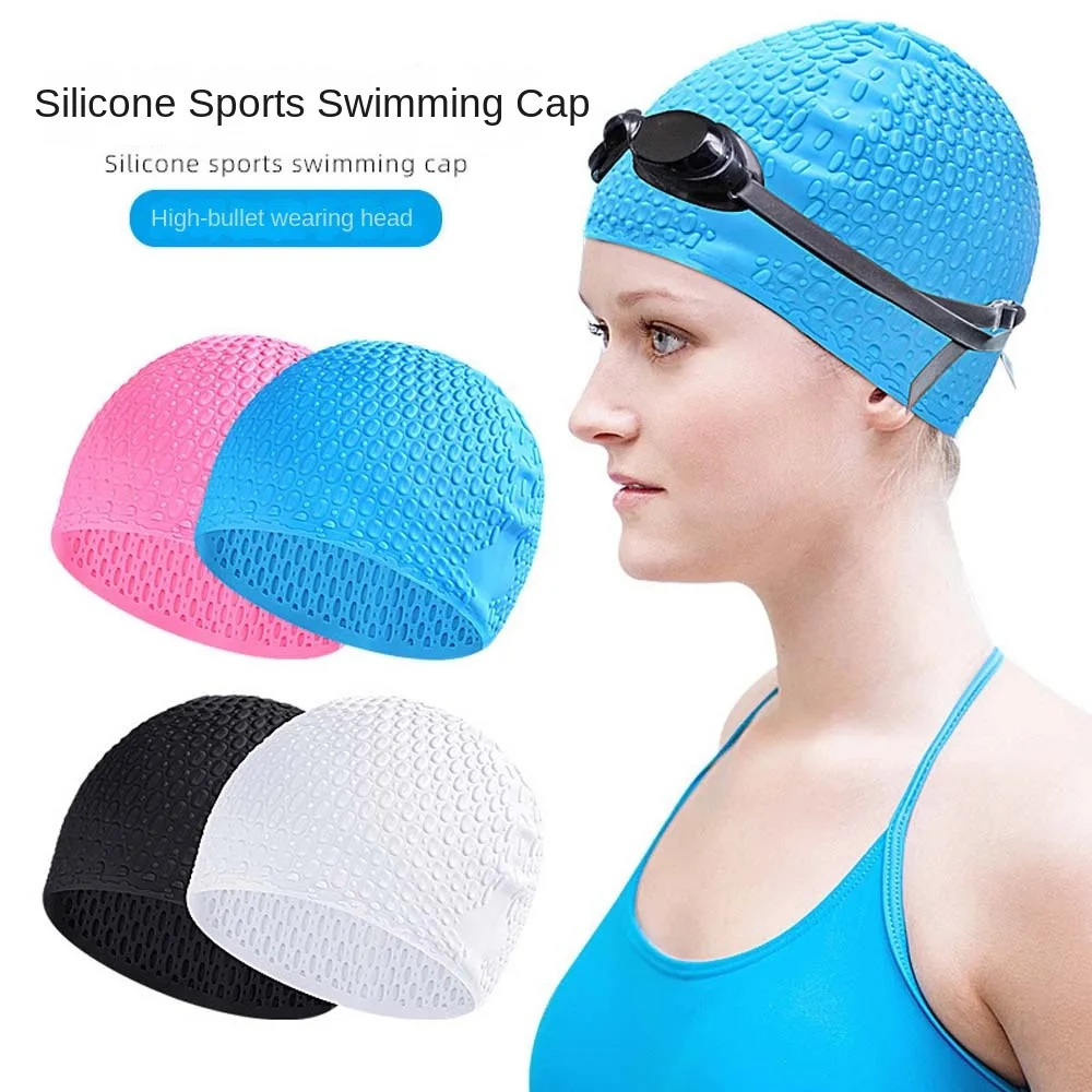 

Plus Size Silicone Swimming Cap High Elastic Waterproof Pool Hat Wear-resistant Solid Color Swimming Hat Beach