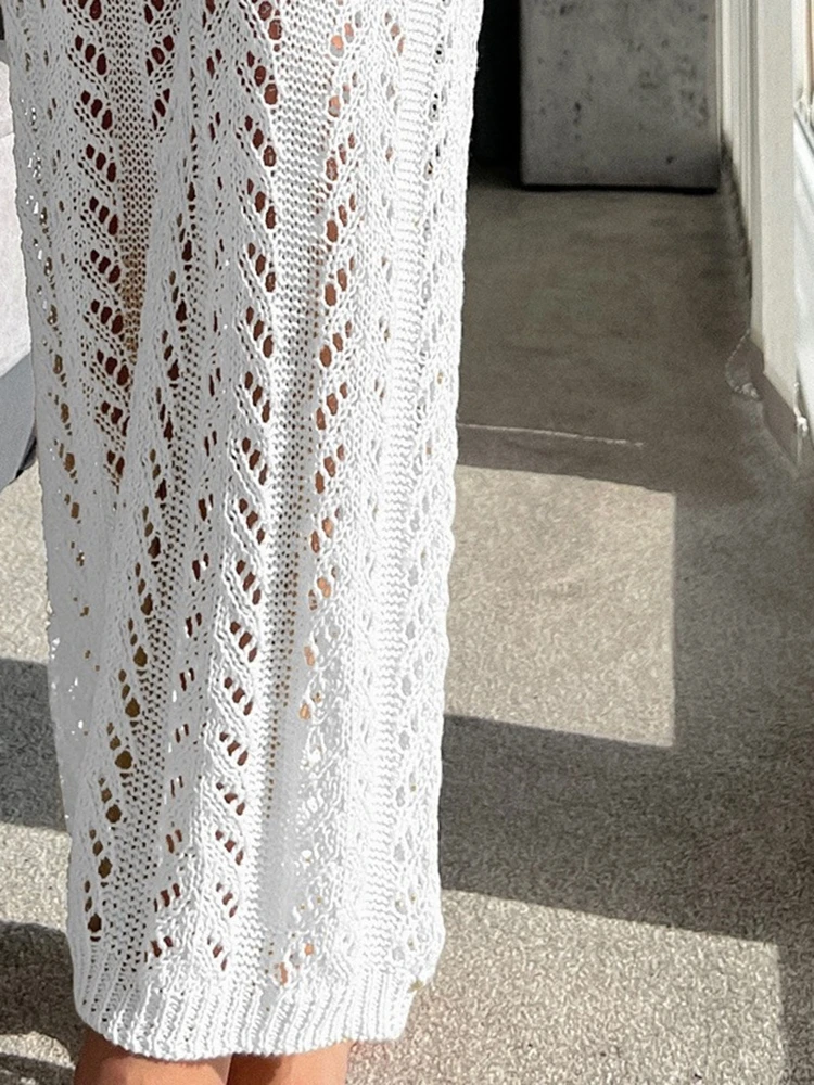 Women's casual summer clothing semi transparent elegant knitted wide pants comfortable drawstring