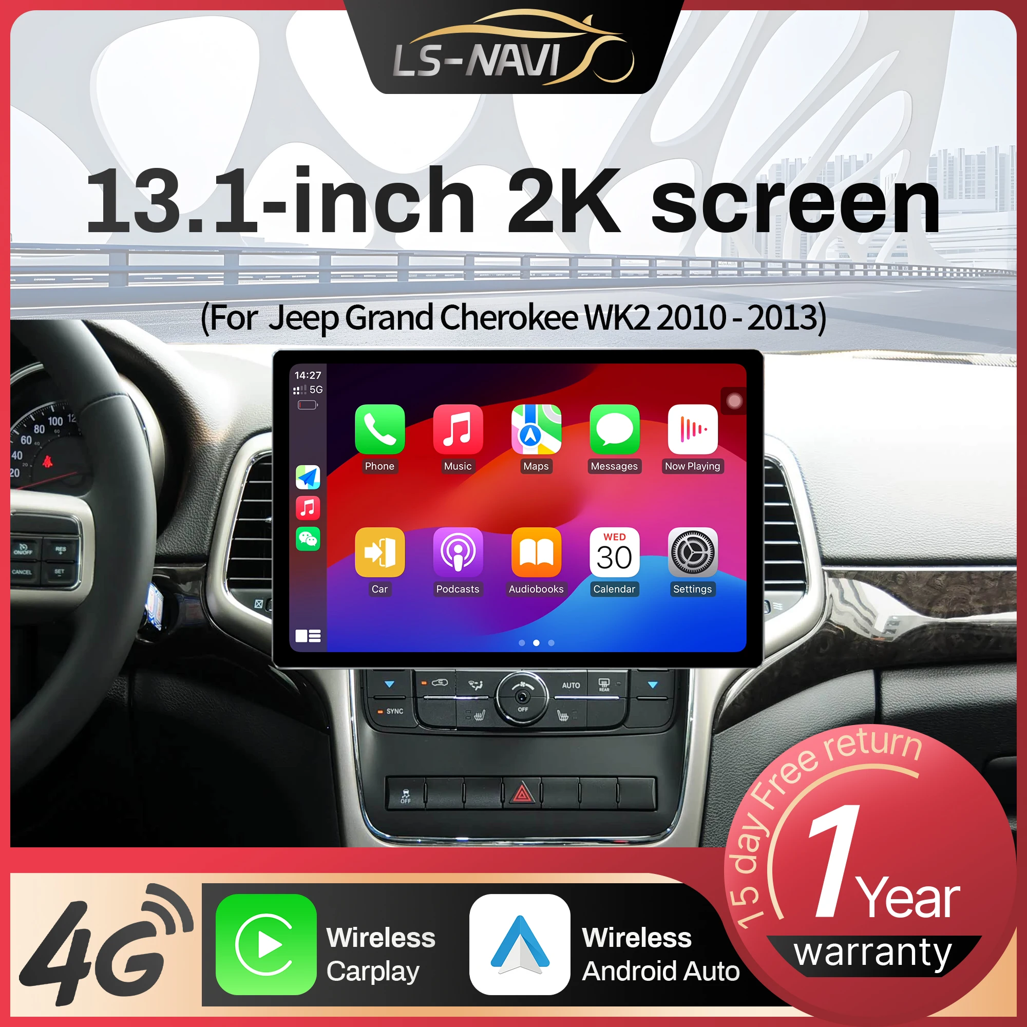 

13.1 inch Android For Jeep Grand Cherokee WK2 2010-2013 Car Radio Wireless Bluetooth Carplay GPS Multimedia QLED Screen Stereo