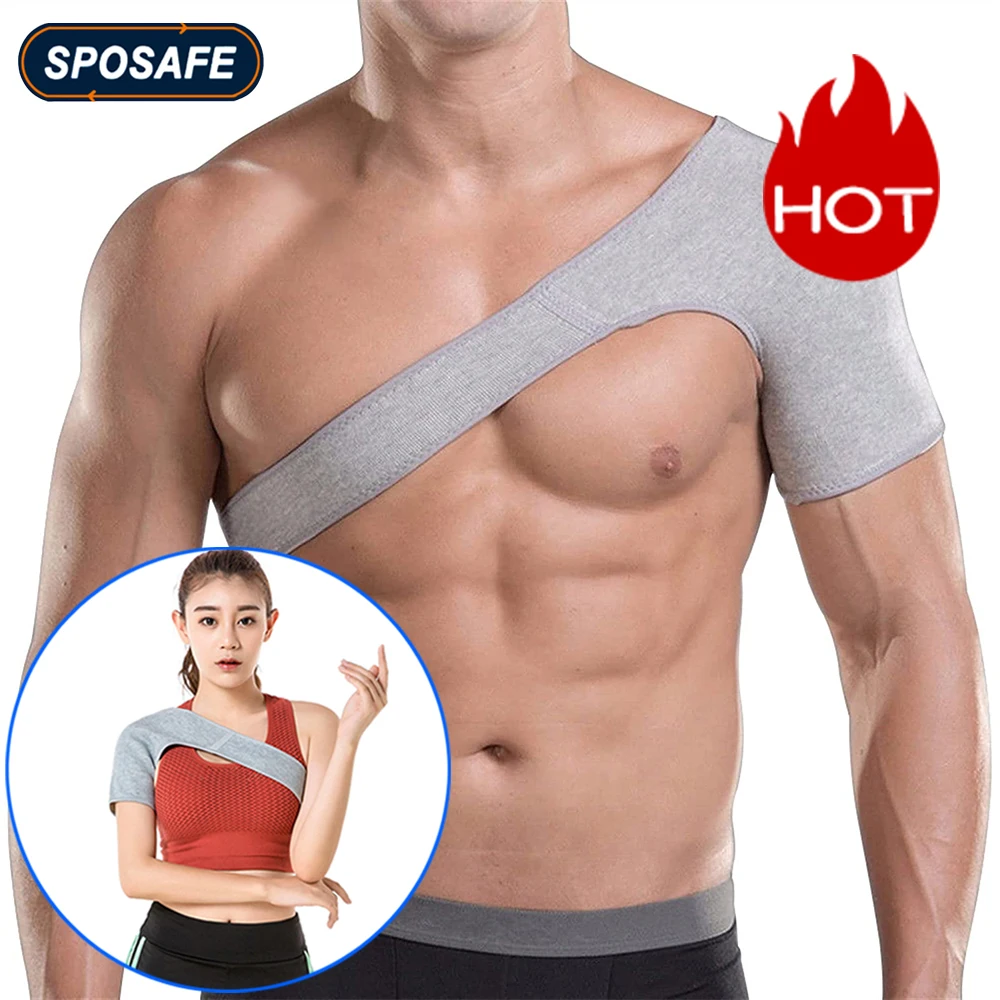 Sports Single Shoulder Back Support Bamboo Charcoal Fiber Elastic Compression Wrap Strap for Musle Sprains Strains Pain Relief