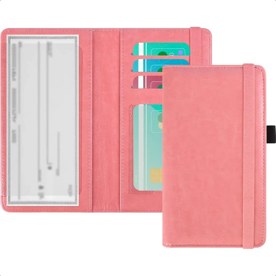Checkbook Cover Leather RFID Blocking Check Book Wallet Protective Premium Business and Personal Duplicate Checks Holder with C