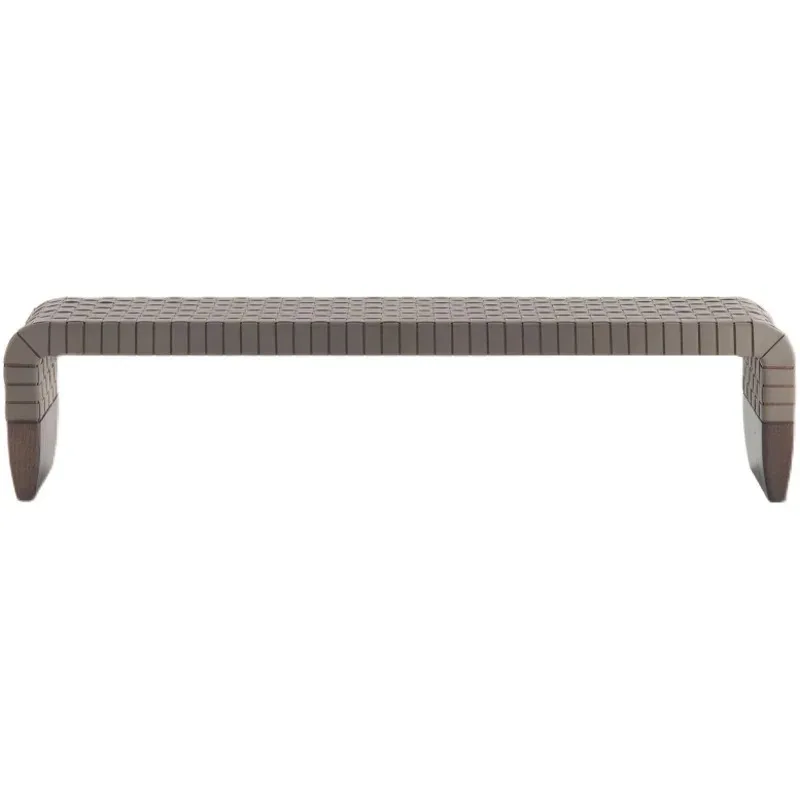 

Light luxury minimalist saddle leather, woven bedside stool, bench, solid wood for home bedroom, shoe changing stool